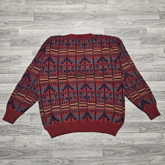 Vintage 90's Ugly Christmas Sweater Granny Red Size Large Retro Winter Land - Picture 4 of 6